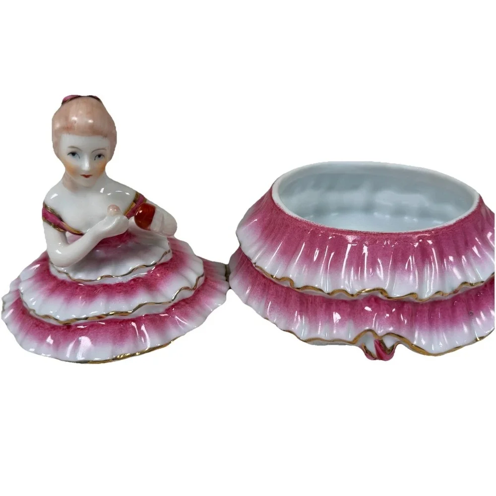 Vintage Limoges China Victorian Lady Powder Trinket Box